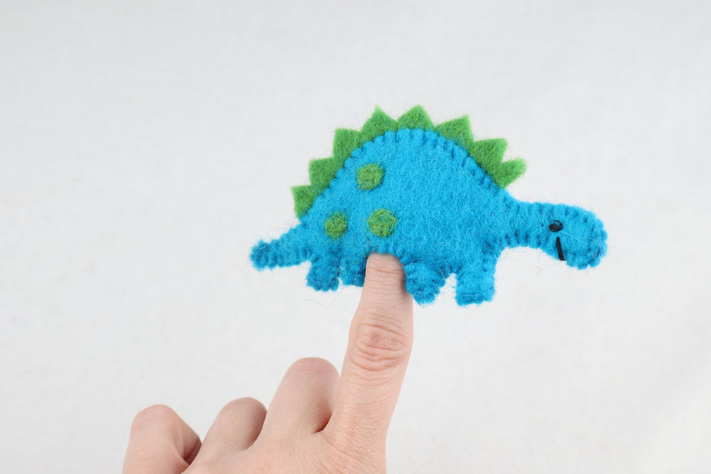 Fingerpuppe blauer Dinosaurier aus Filz I Spielzeug Montessori I Geschichten erzählen I bunte Fingerpuppe