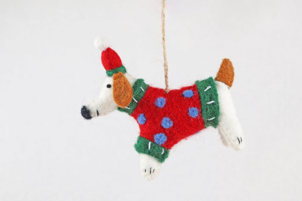 Weihnachtsanhänger Hund mit Mütze und Pullover I Filz Christbaumschmuck I Weihnachtsdeko I Weihnachtshund