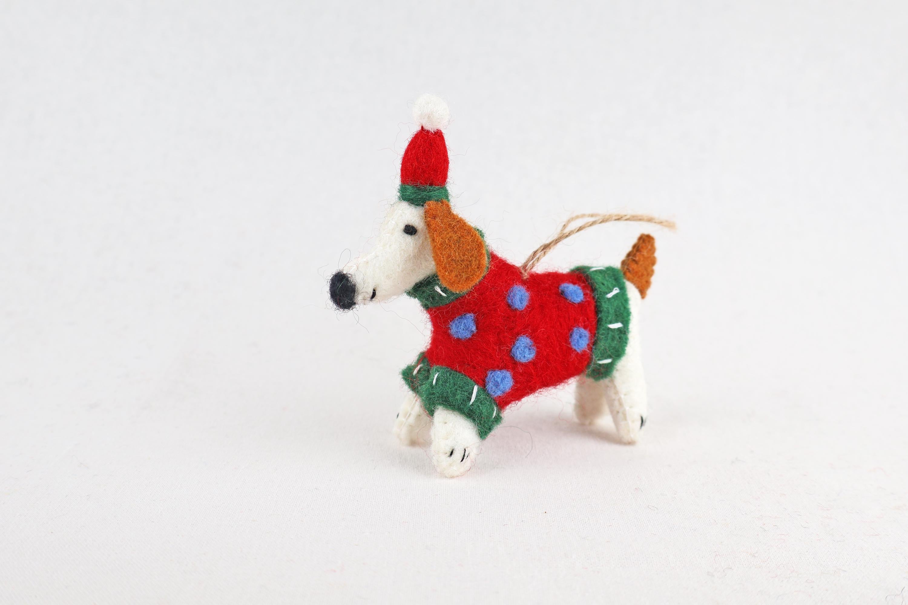 Weihnachtsanhänger Hund mit Mütze und Pullover I Filz Christbaumschmuck I Weihnachtsdeko I Weihnachtshund