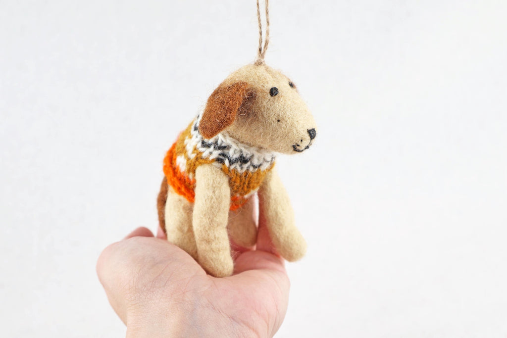 Weihnachtsanhänger Hund mit Strickpullover I Filz Christbaumschmuck I Weihnachtsdeko I Weihnachtshund