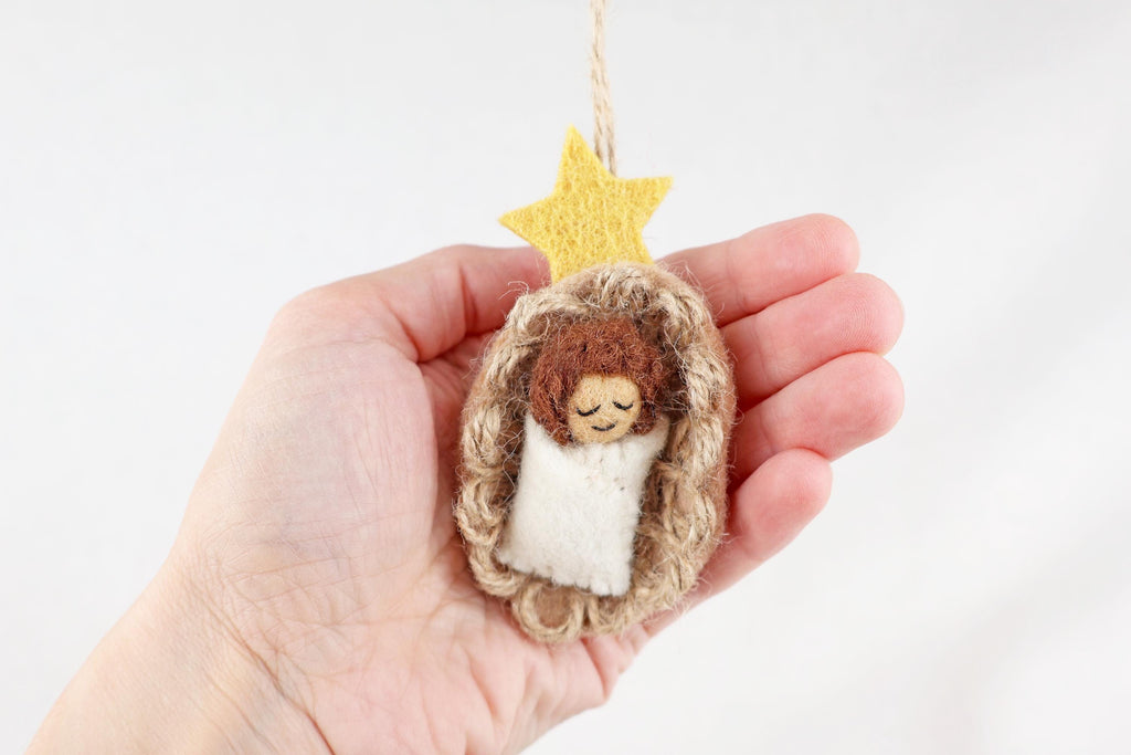 Weihnachtsanhänger Jesuskund in der Krippe I Christbaumschmuck Weihnachtsdeko I Winter Weihnachtsbaum I Baby I Krippe I Wiege I Heiland