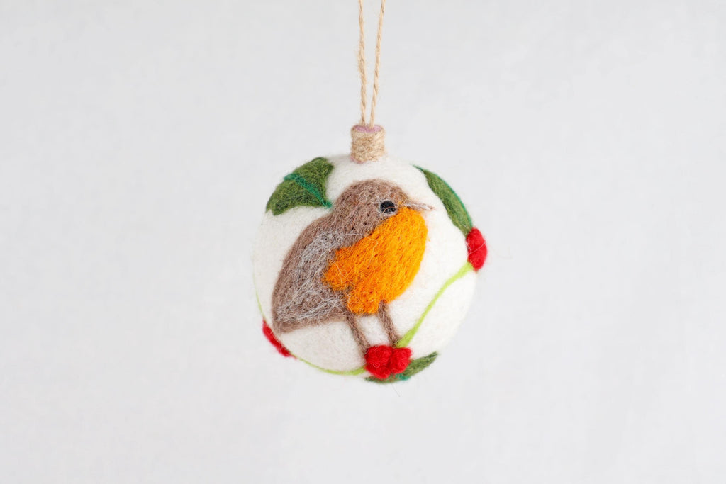 Weihnachtskugel Filz handgemacht I Weihnachtsdeko I Anhänger I Rotkehlchen Deko I Weihnachtsschmuck I Christbaumkuge Stechpalme Kugel Filz