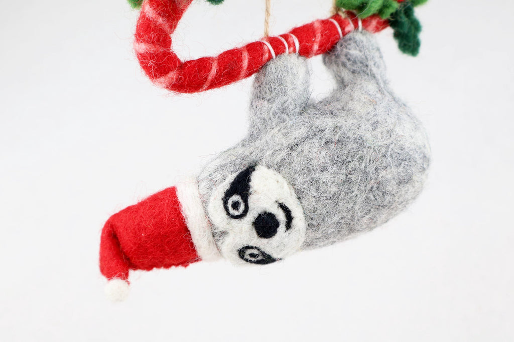 Weihnachtsanhänger Faultier I Christbaumschmuck I Weihnachtsdeko I Winter Weihnachtsbaum I Zuckerstange I Faultier I lustige Weihnachtsdeko
