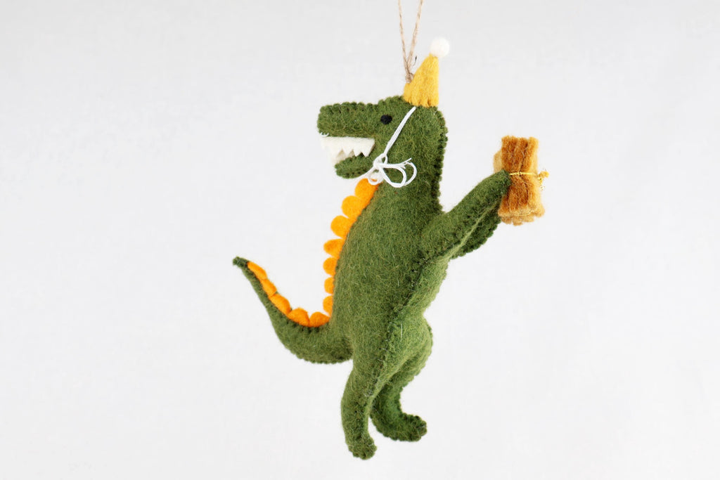 Dino Anhänger T-Rex I Dino mit Partyhut I Dinodeko I Christbaumschmuck Weihnachtsdeko I Geburtstagsdeko I Geschenkanhänger I Dinoparty