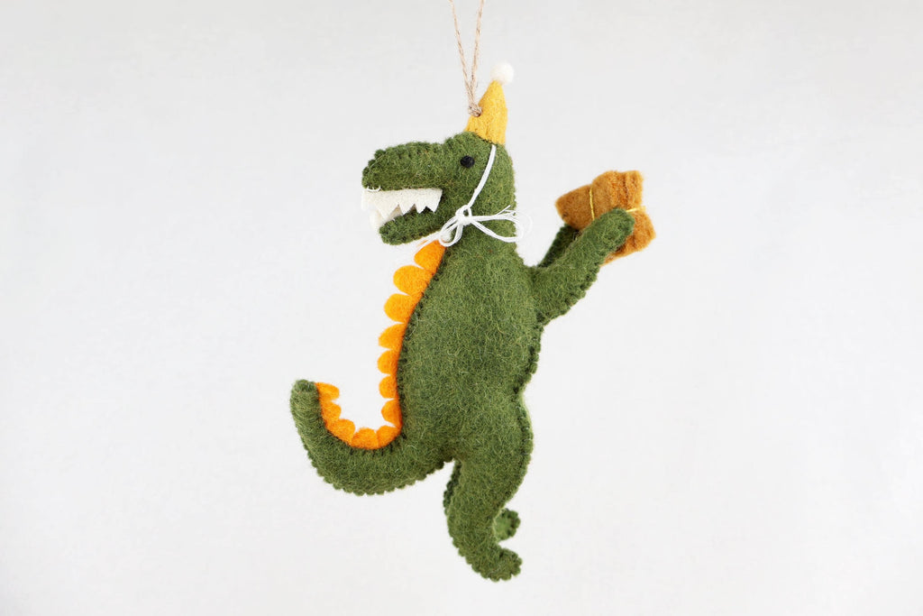 Dino Anhänger T-Rex I Dino mit Partyhut I Dinodeko I Christbaumschmuck Weihnachtsdeko I Geburtstagsdeko I Geschenkanhänger I Dinoparty