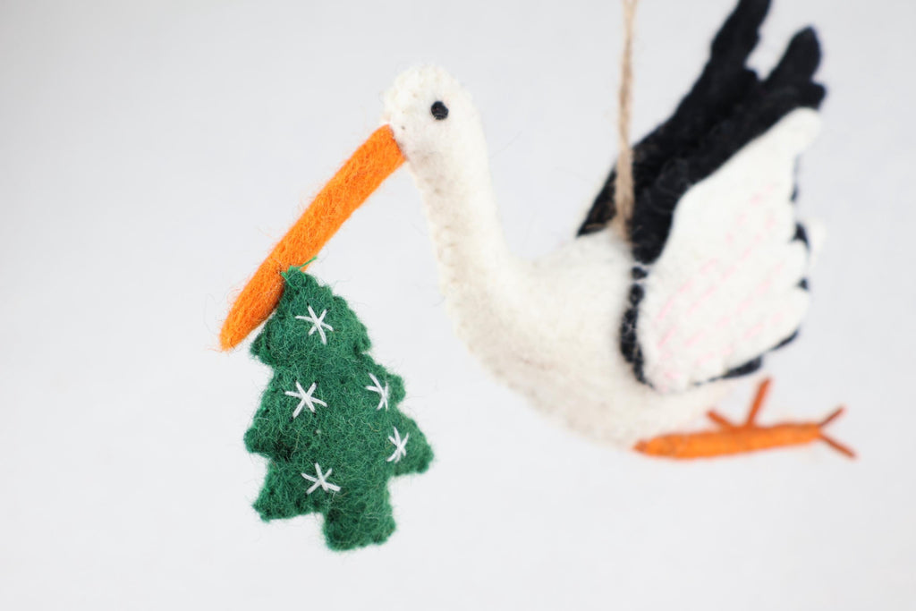 Anhänger Storch I Filz Christbaumschmuck I Weihnachtsdeko I Babyparty I Klapperstorch I Weihnachtsbaum