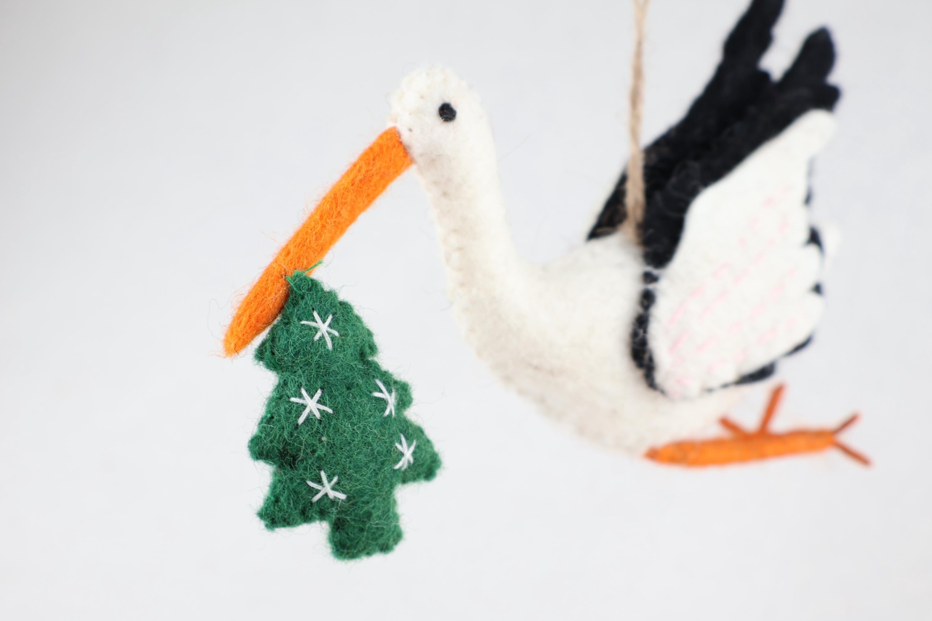 Anhänger Storch I Filz Christbaumschmuck I Weihnachtsdeko I Babyparty I Klapperstorch I Weihnachtsbaum