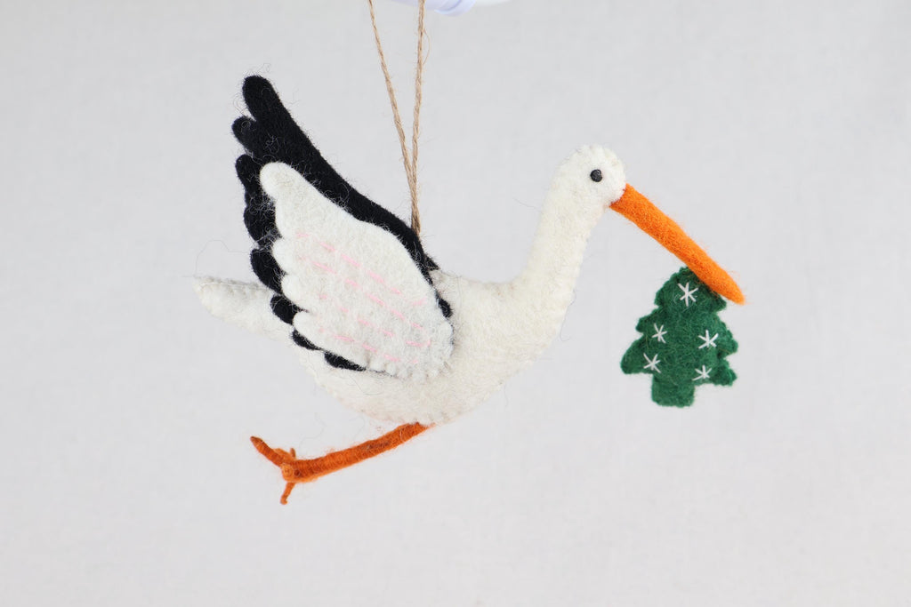 Anhänger Storch I Filz Christbaumschmuck I Weihnachtsdeko I Babyparty I Klapperstorch I Weihnachtsbaum