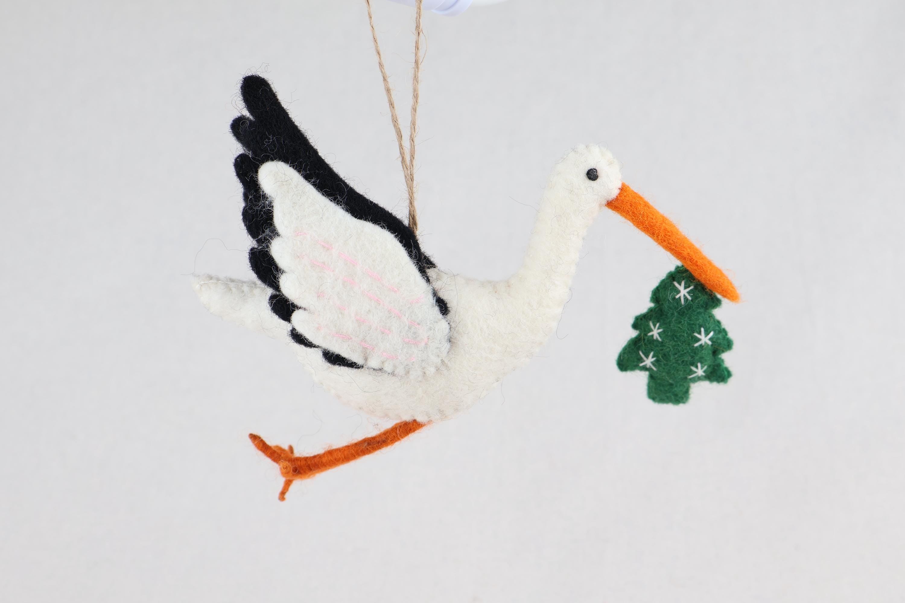 Anhänger Storch I Filz Christbaumschmuck I Weihnachtsdeko I Babyparty I Klapperstorch I Weihnachtsbaum
