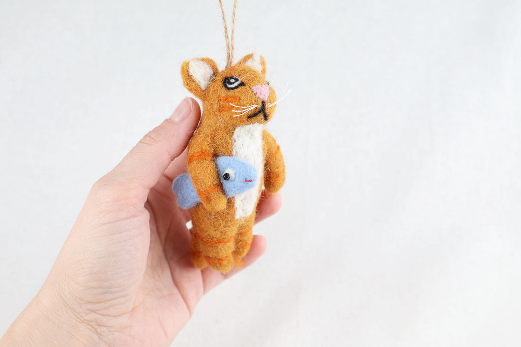 Weihnachtsanhänger Katze mit Fisch I Christbaumschmuck Weihnachtsdeko I Winter Weihnachtsbaum I Weihnachtskatze