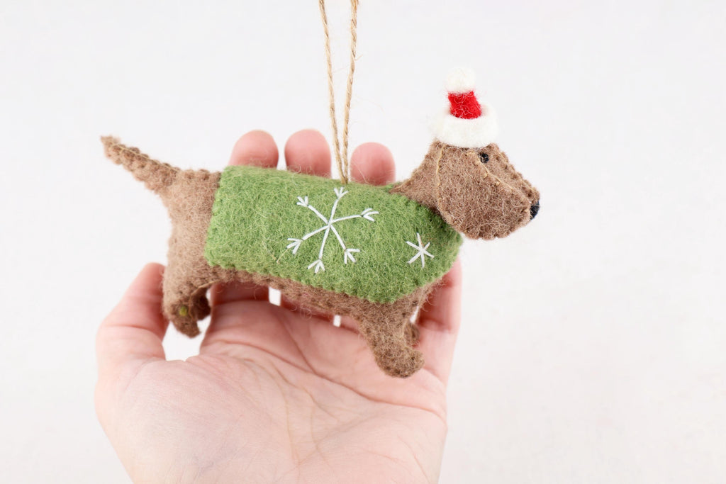 Weihnachtsanhänger Dackel aus Filz I Filz Christbaumschmuck I Weihnachtsdeko I Weihnachtsdackel mit Mütze I Hundeanhänger