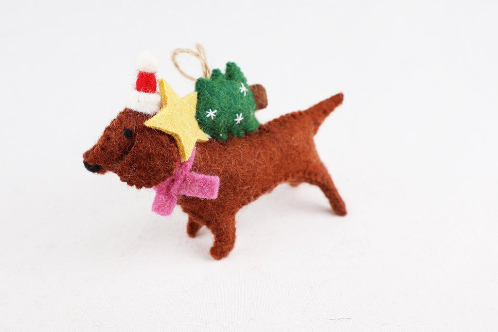 Weihnachtsanhänger Dackel aus Filz I Filz Christbaumschmuck I Weihnachtsdeko I Weihnachtsdackel mit Mütze und Weihnachtsbaum I Hundeanhänger