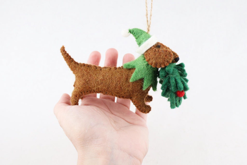 Weihnachtsanhänger Dackel aus Filz I Filz Christbaumschmuck I Weihnachtsdeko I Weihnachtsdackel mit Mütze I Hundeanhänger