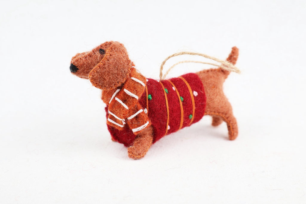 Weihnachtsanhänger Dackel aus Filz I Filz Christbaumschmuck I Weihnachtsdeko I Weihnachtsdackel mit Mütze I Hundeanhänger