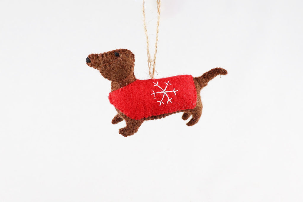 Weihnachtsanhänger Dackel aus Filz I Filz Christbaumschmuck I Weihnachtsdeko I Weihnachtsdackel mit Mantel I Hundeanhänger