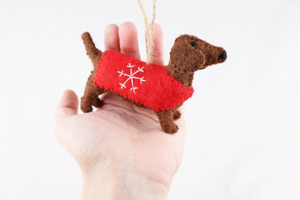 Weihnachtsanhänger Dackel aus Filz I Filz Christbaumschmuck I Weihnachtsdeko I Weihnachtsdackel mit Mantel I Hundeanhänger