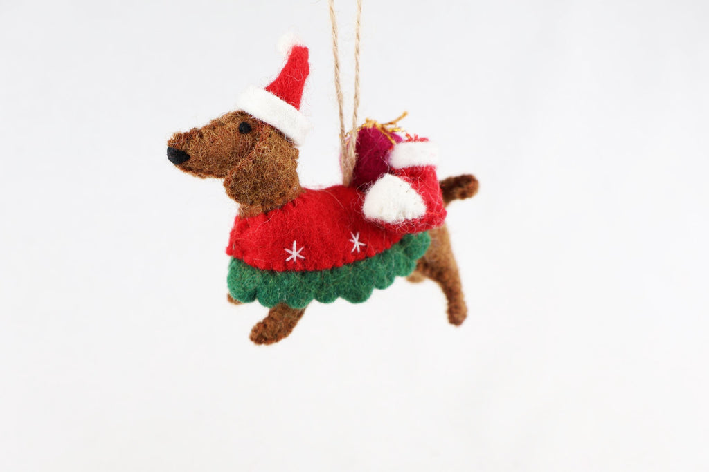 Weihnachtsanhänger Dackel aus Filz I Filz Christbaumschmuck I Weihnachtsdeko I Weihnachtsdackel mit Mütze I Hundeanhänger