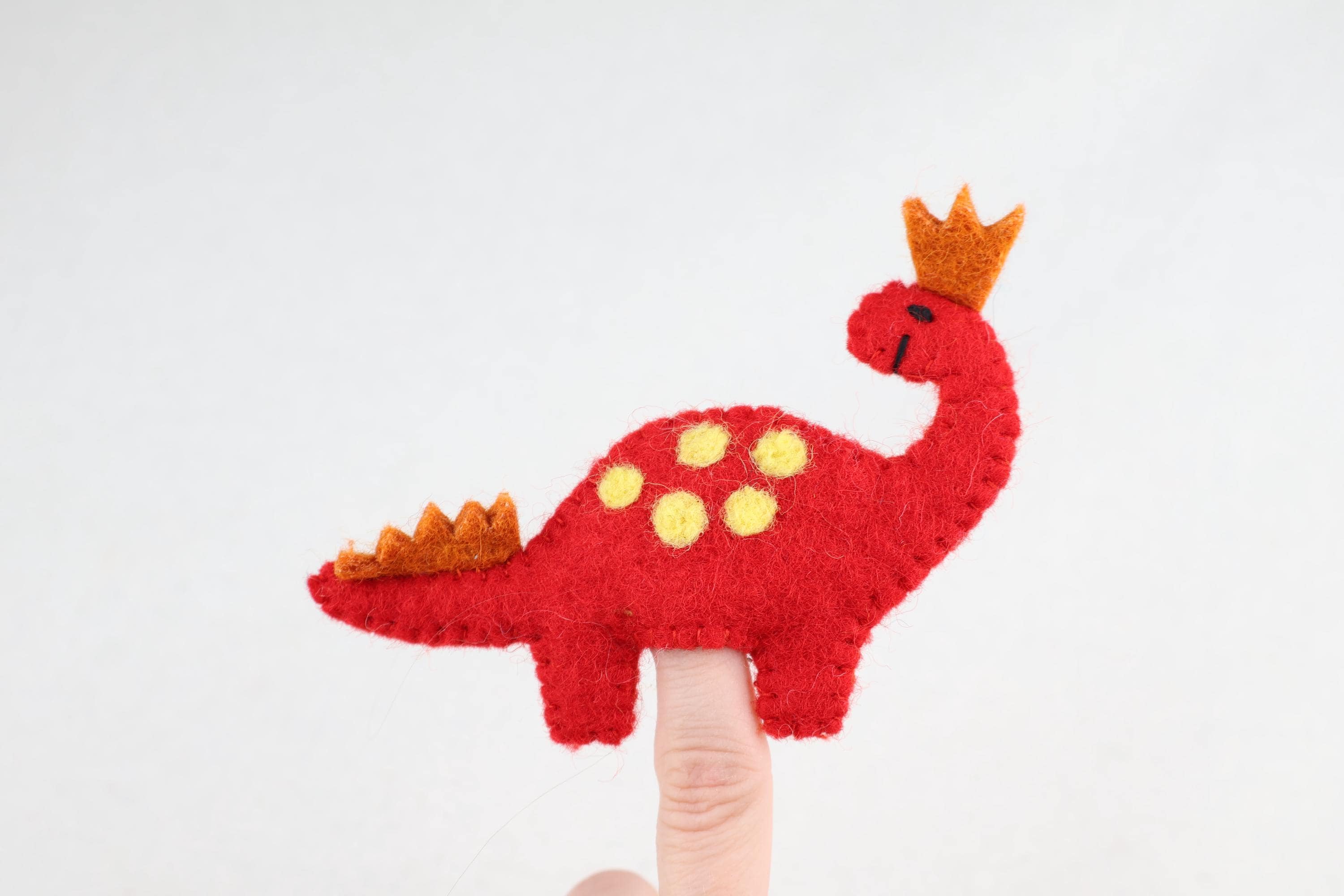 Fingerpuppe roter Dinosaurier aus Filz I Spielzeug Montessori I Geschichten erzählen I bunte Fingerpuppe