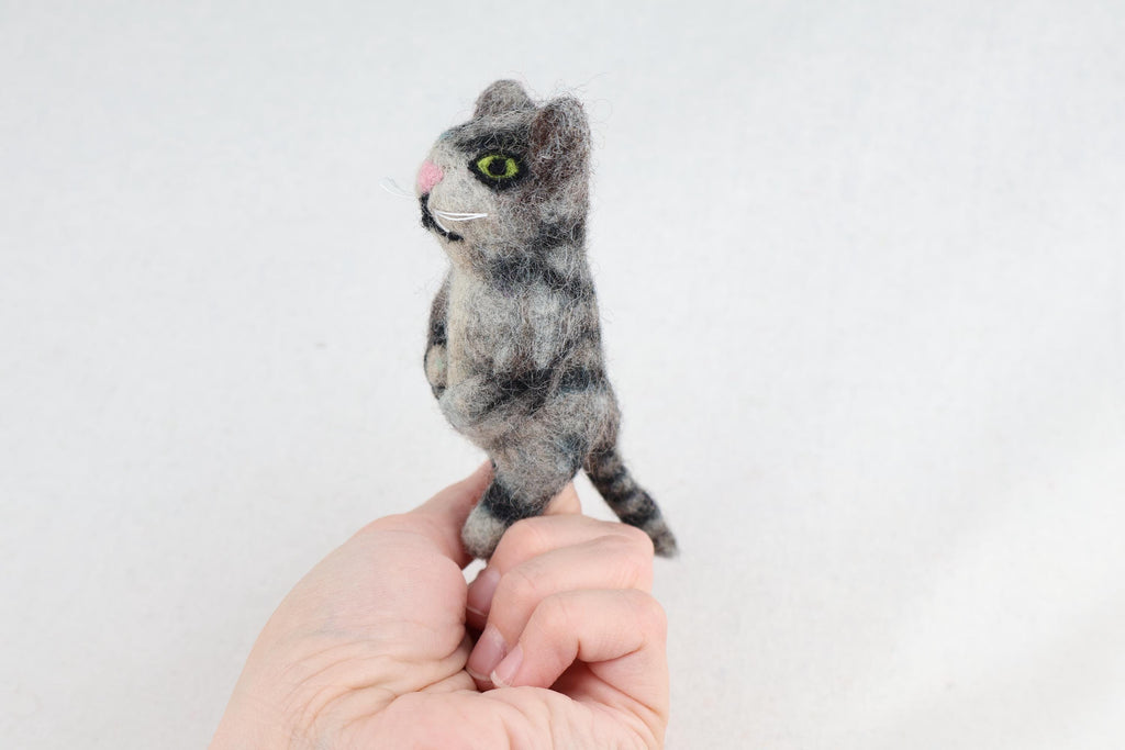 Niedliche Fingerpuppe Katze grau aus Filz I Fingerspiel I Bauernhoftier I Haustiere I Spielzeug Montessori I Geschichten erzählen I Katzen