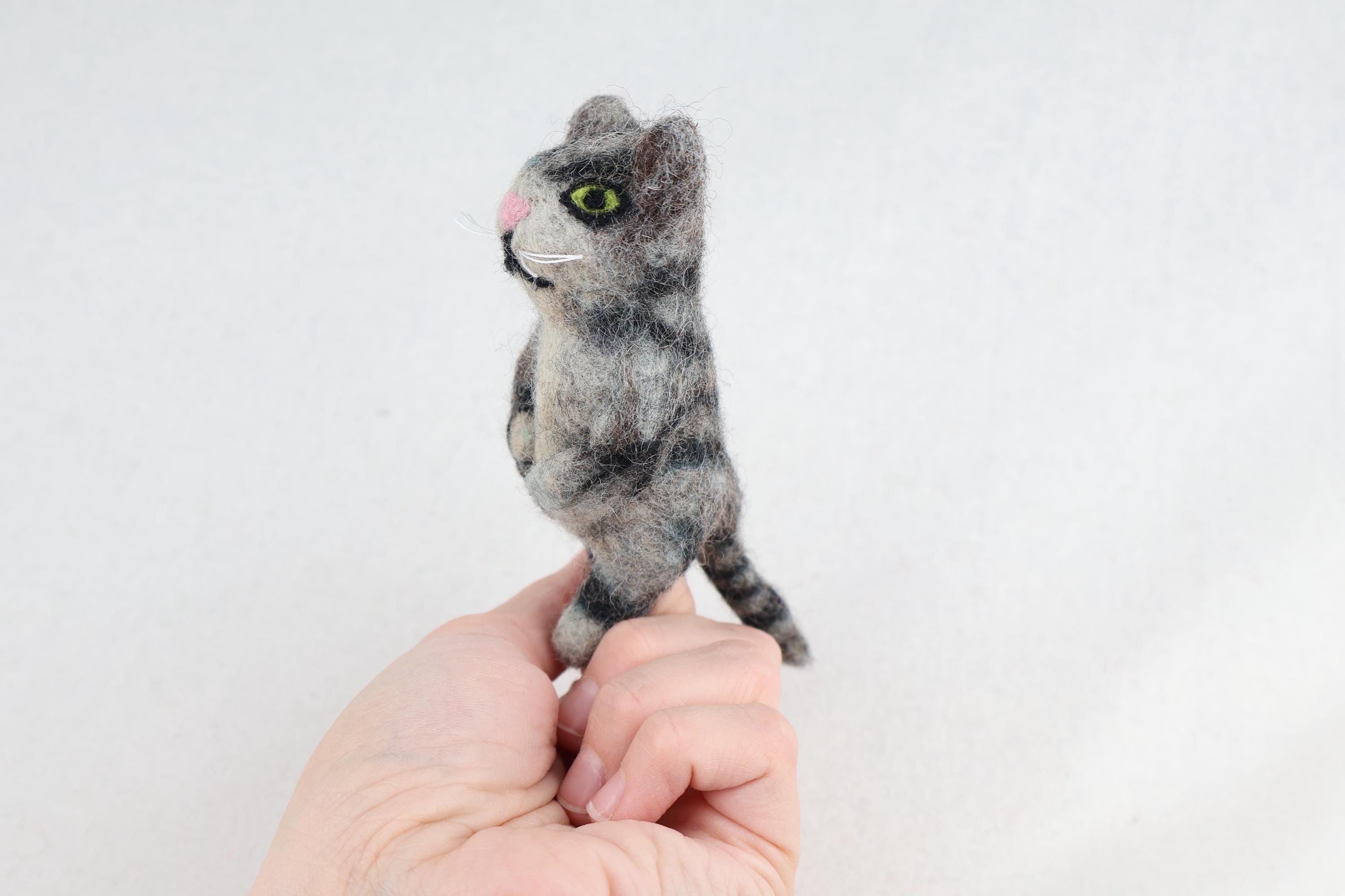 Niedliche Fingerpuppe Katze grau aus Filz I Fingerspiel I Bauernhoftier I Haustiere I Spielzeug Montessori I Geschichten erzählen I Katzen