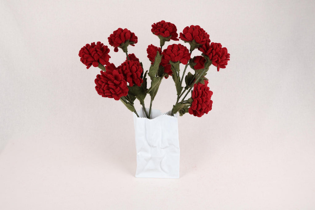 Rote Dahlie aus Filz | handgefertigter Blumenstiel | biegsame Filzblume | dauerhafte Blumendeko | Fair Trade Nepal
