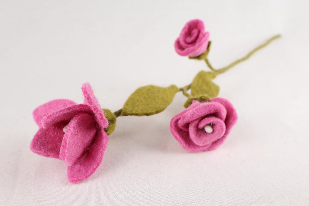 Lisianthus aus Filz in Pink | handgefertigter Blütenzweig | biegsame Filzblume | dauerhafte Blumen | Fair Trade Nepal I Blumendeko