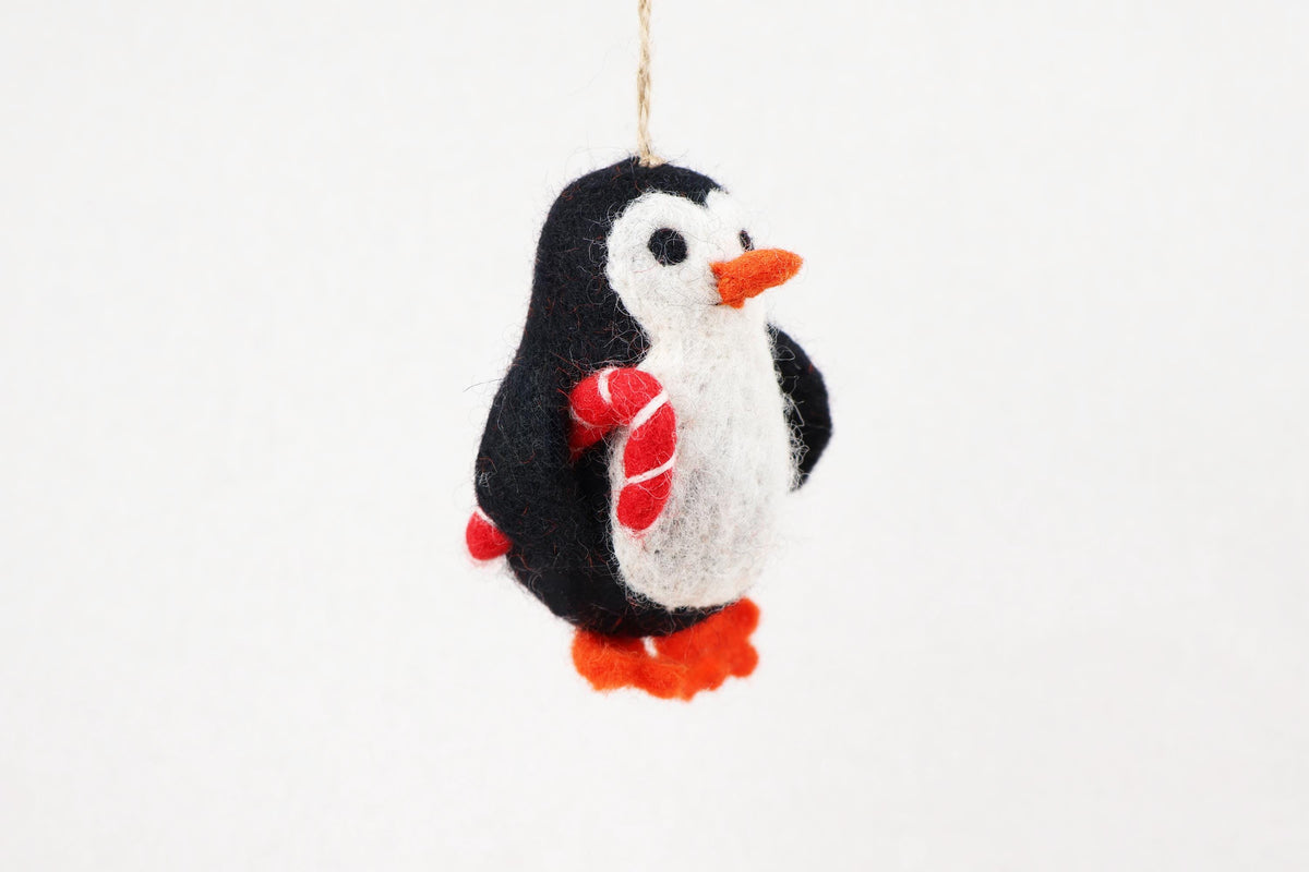 Weihnachtsanhänger Pinguin mit Zuckerstange I Christbaumschmuck Weihnachtsdeko I Winter Weihnachtsbaum