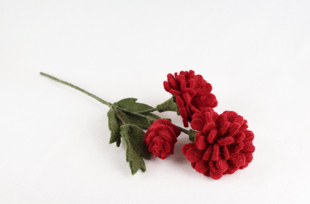 Rote Dahlie aus Filz | handgefertigter Blumenstiel | biegsame Filzblume | dauerhafte Blumendeko | Fair Trade Nepal