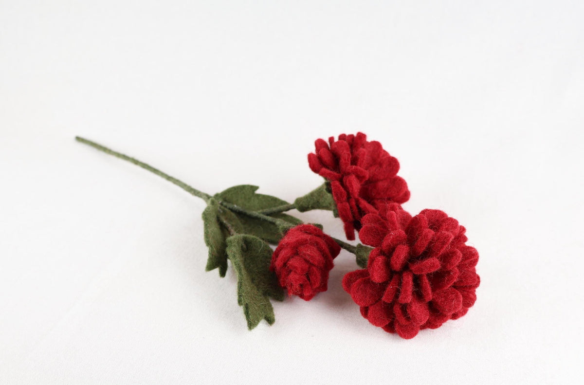 Rote Dahlie aus Filz | handgefertigter Blumenstiel | biegsame Filzblume | dauerhafte Blumendeko | Fair Trade Nepal