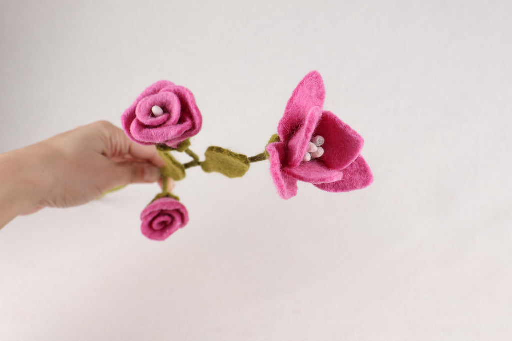 Lisianthus aus Filz in Pink | handgefertigter Blütenzweig | biegsame Filzblume | dauerhafte Blumen | Fair Trade Nepal I Blumendeko