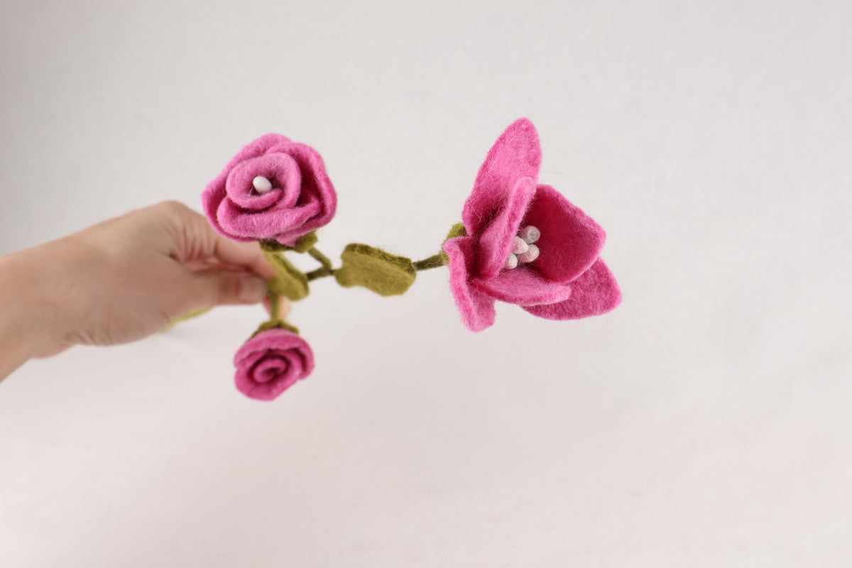 Lisianthus aus Filz in Pink | handgefertigter Blütenzweig | biegsame Filzblume | dauerhafte Blumen | Fair Trade Nepal I Blumendeko