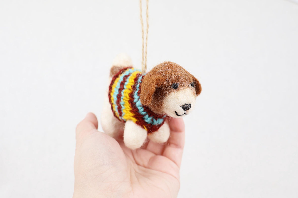 Weihnachtsanhänger Hund Beagle mit Strickpullover I Filz Christbaumschmuck I Weihnachtsdeko I Weihnachtshund