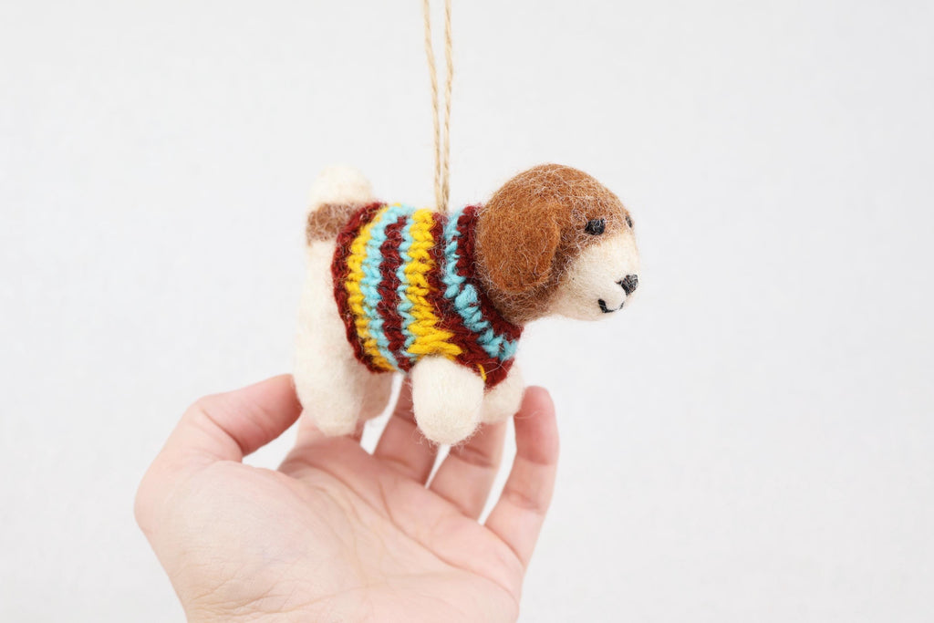 Weihnachtsanhänger Hund Beagle mit Strickpullover I Filz Christbaumschmuck I Weihnachtsdeko I Weihnachtshund