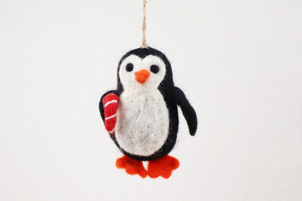 Weihnachtsanhänger Pinguin mit Zuckerstange I Christbaumschmuck Weihnachtsdeko I Winter Weihnachtsbaum