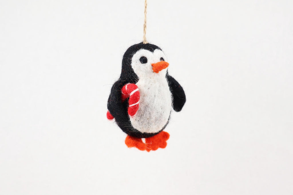 Weihnachtsanhänger Pinguin mit Zuckerstange I Christbaumschmuck Weihnachtsdeko I Winter Weihnachtsbaum