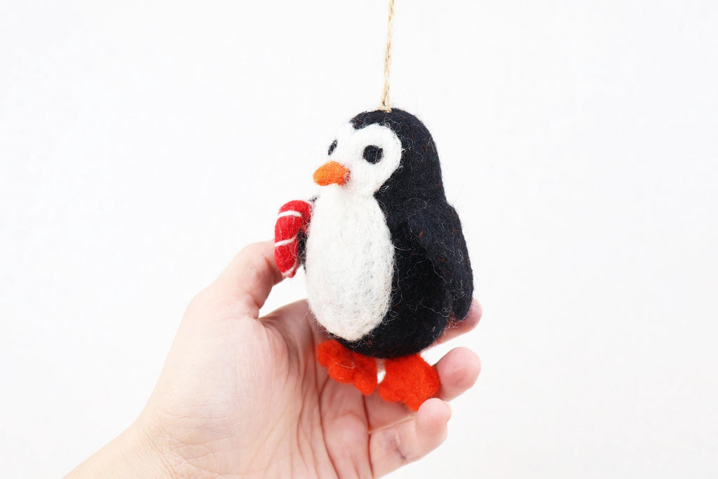 Weihnachtsanhänger Pinguin mit Zuckerstange I Christbaumschmuck Weihnachtsdeko I Winter Weihnachtsbaum