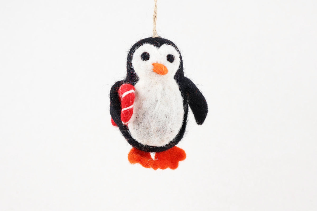 Weihnachtsanhänger Pinguin mit Zuckerstange I Christbaumschmuck Weihnachtsdeko I Winter Weihnachtsbaum
