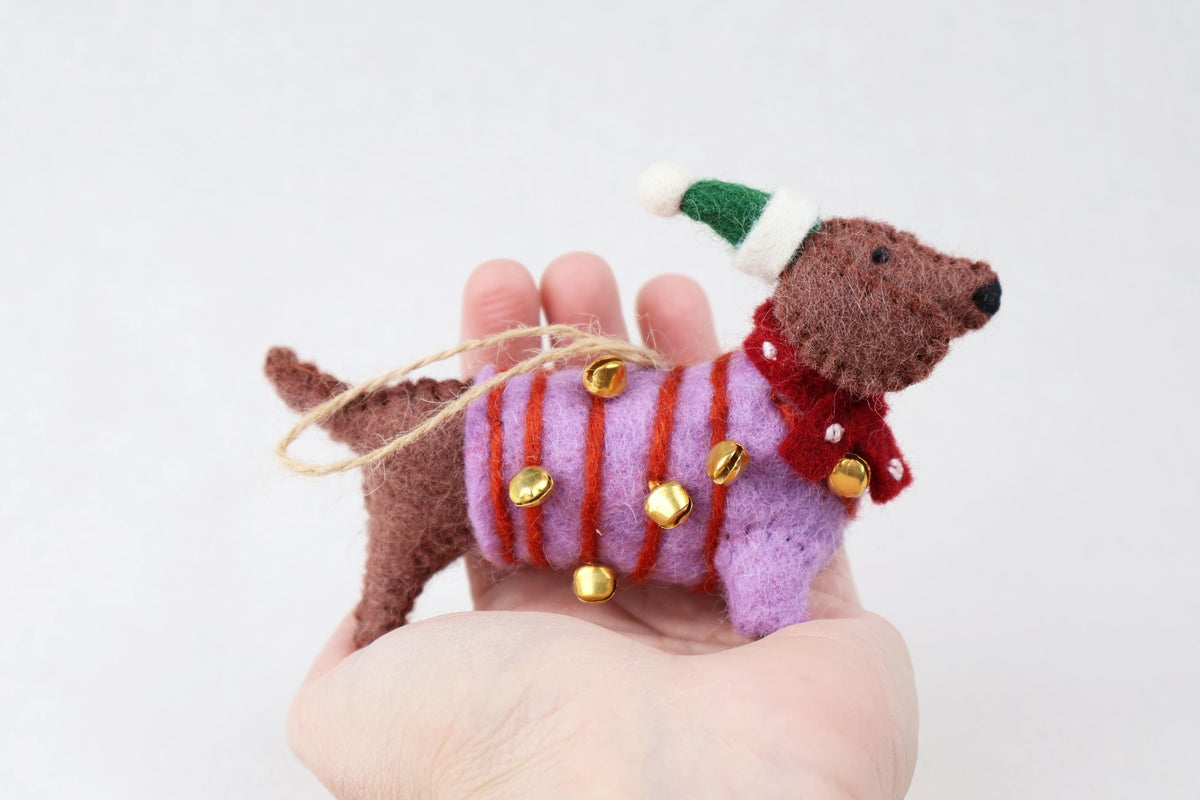 Weihnachtsanhänger Dackel aus Filz I Filz Christbaumschmuck I Weihnachtsdeko I Weihnachtsdackel mit Mütze I Hundeanhänger