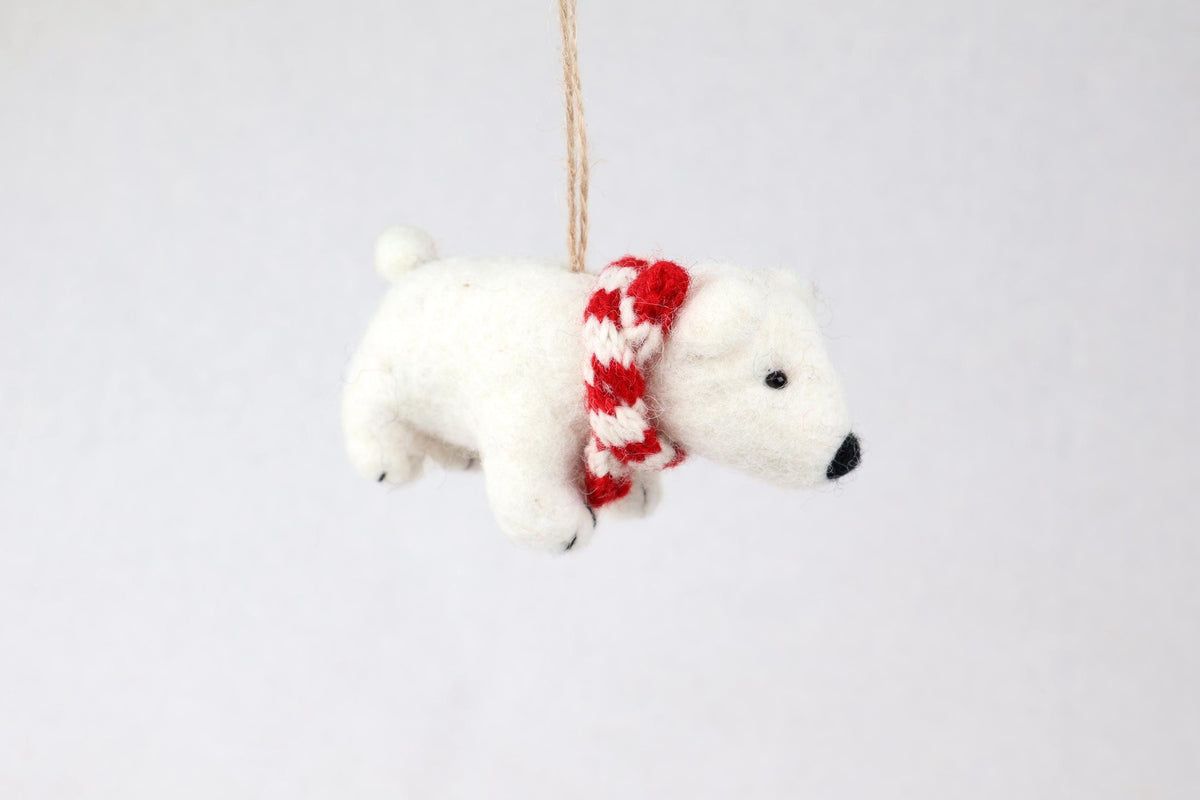 Weihnachtsanhänger Eisbär mit Strickschal I Filz Christbaumschmuck I Weihnachtsdeko