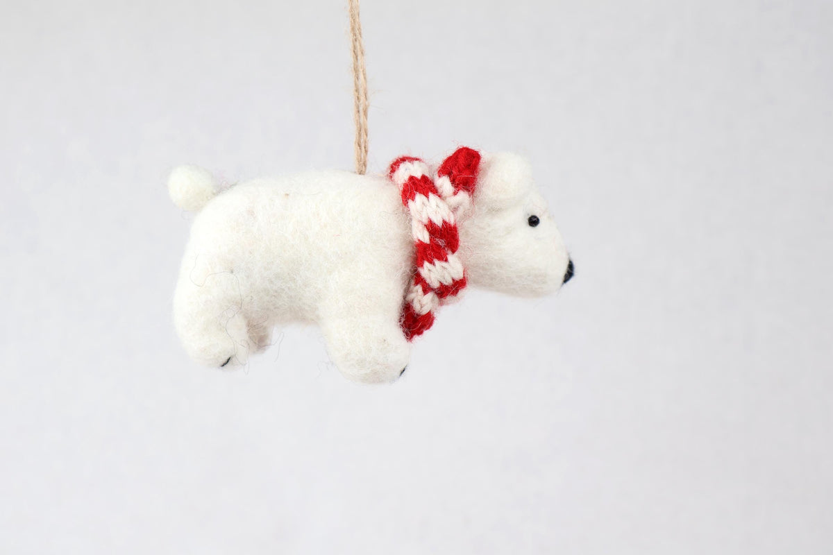 Weihnachtsanhänger Eisbär mit Strickschal I Filz Christbaumschmuck I Weihnachtsdeko