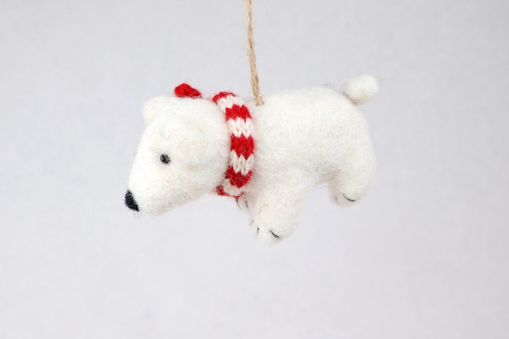 Weihnachtsanhänger Eisbär mit Strickschal I Filz Christbaumschmuck I Weihnachtsdeko