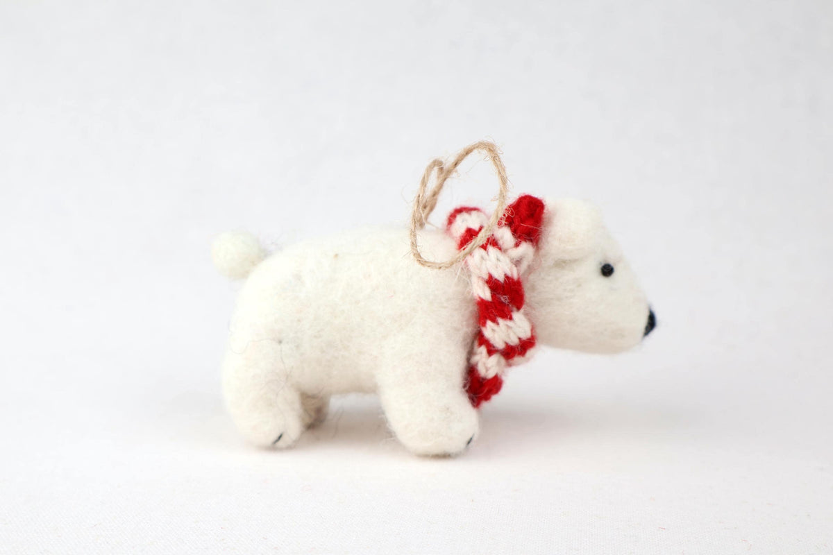 Weihnachtsanhänger Eisbär mit Strickschal I Filz Christbaumschmuck I Weihnachtsdeko