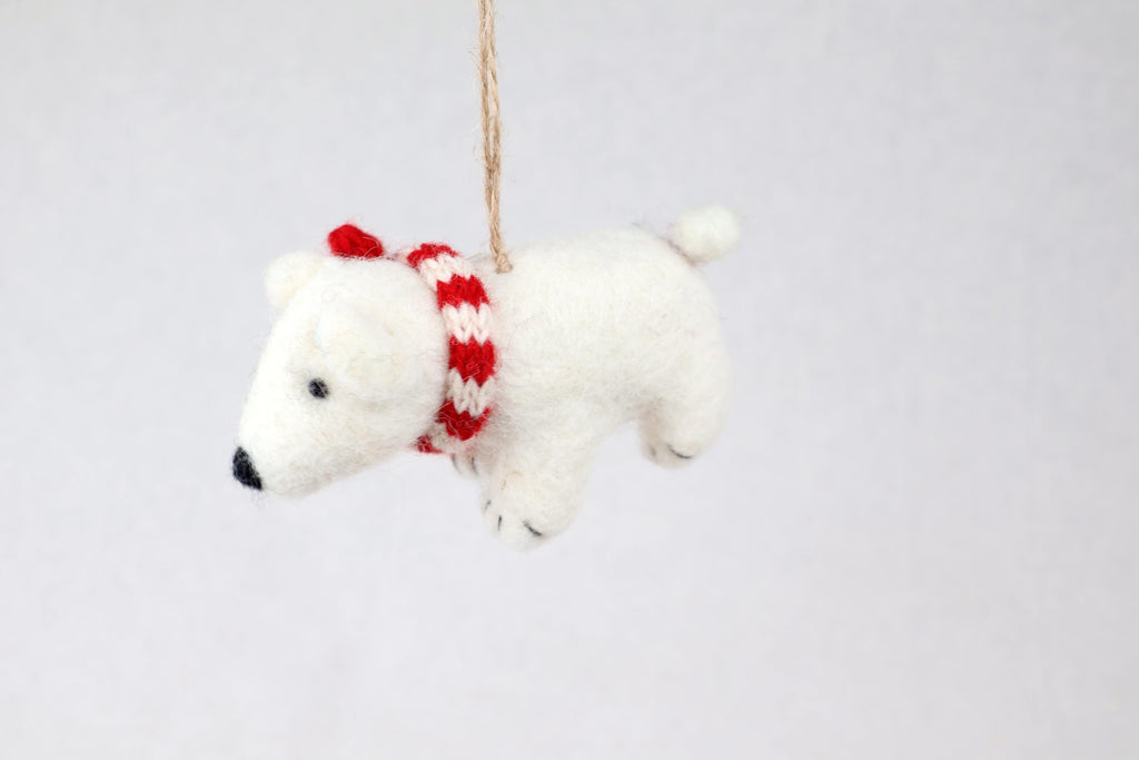 Weihnachtsanhänger Eisbär mit Strickschal I Filz Christbaumschmuck I Weihnachtsdeko
