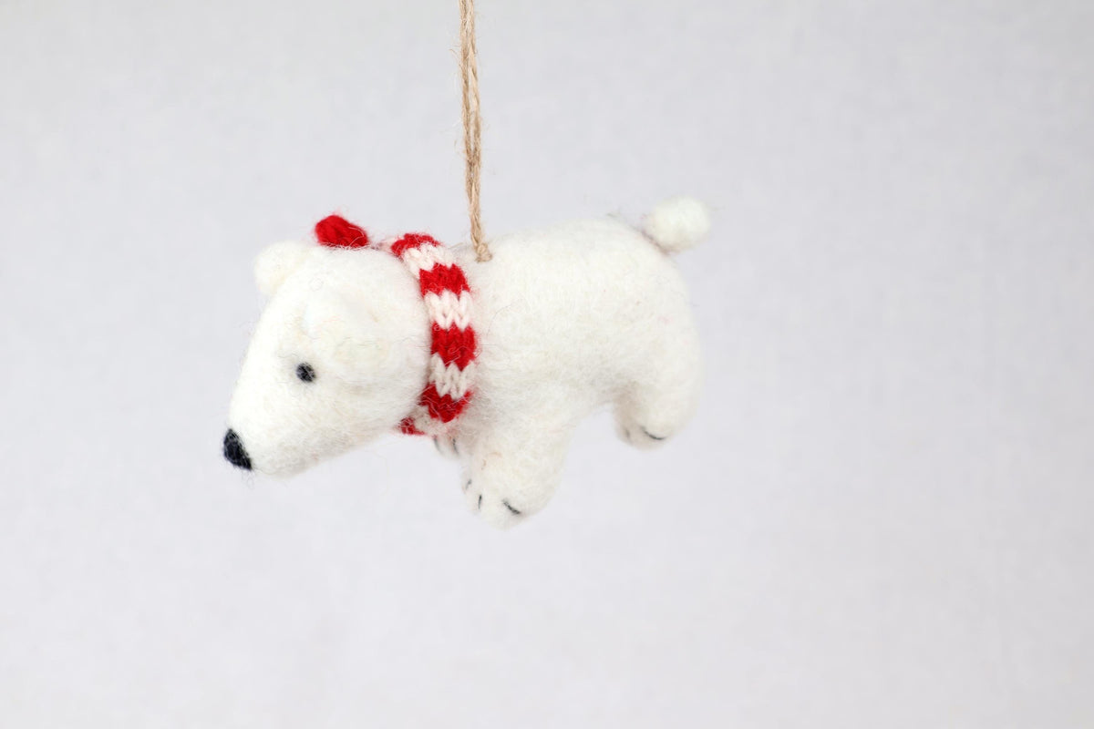Weihnachtsanhänger Eisbär mit Strickschal I Filz Christbaumschmuck I Weihnachtsdeko