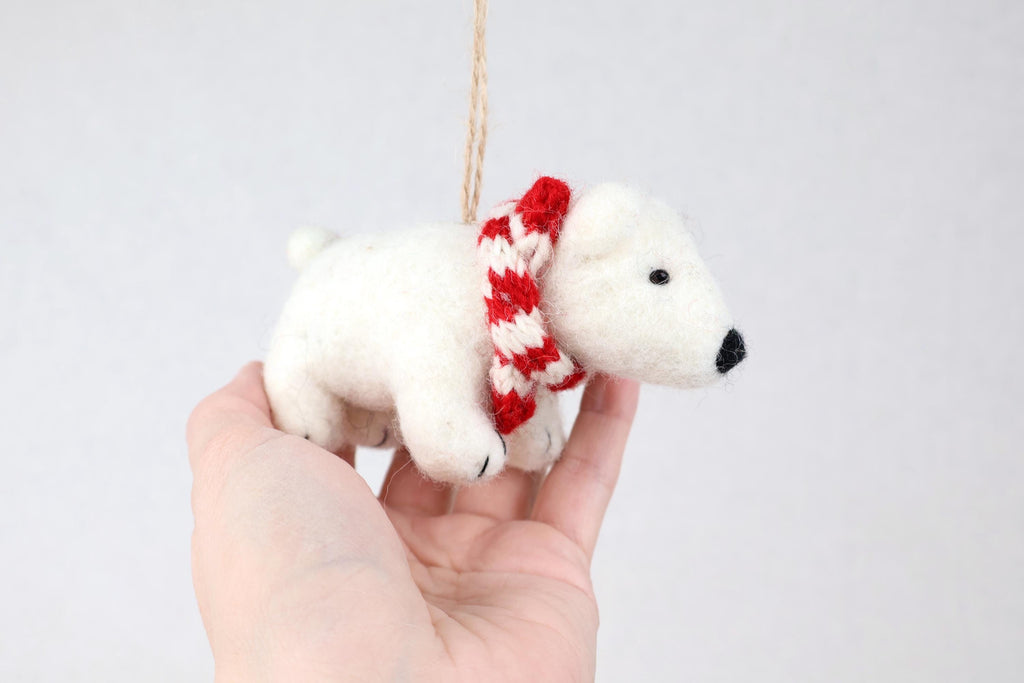Weihnachtsanhänger Eisbär mit Strickschal I Filz Christbaumschmuck I Weihnachtsdeko