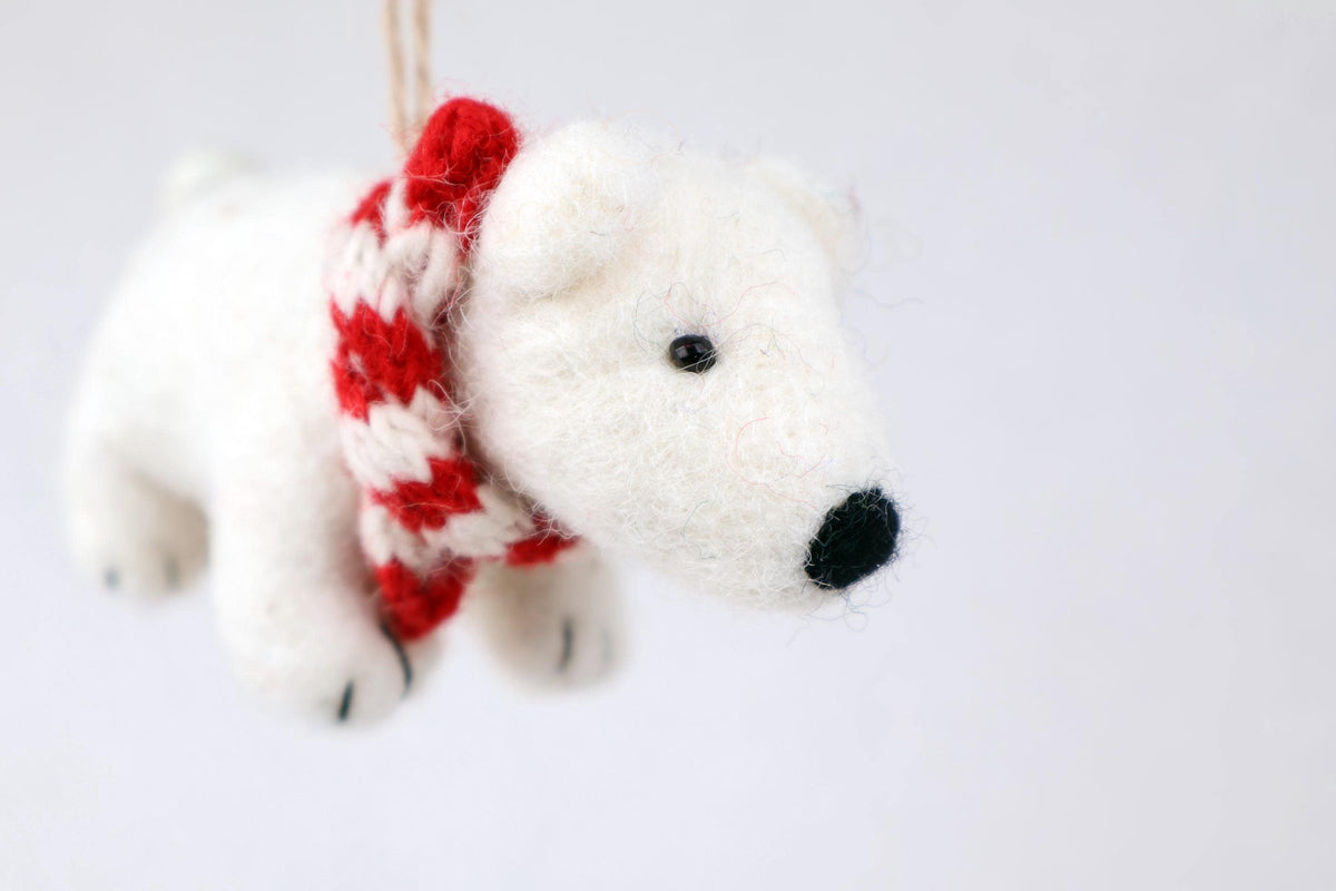 Weihnachtsanhänger Eisbär mit Strickschal I Filz Christbaumschmuck I Weihnachtsdeko