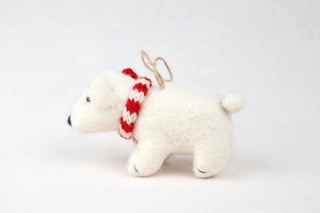 Weihnachtsanhänger Eisbär mit Strickschal I Filz Christbaumschmuck I Weihnachtsdeko