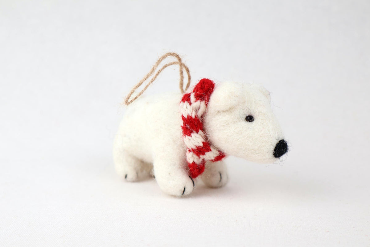 Weihnachtsanhänger Eisbär mit Strickschal I Filz Christbaumschmuck I Weihnachtsdeko