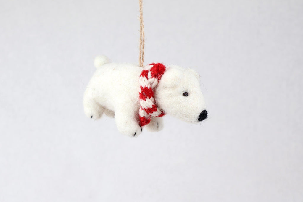 Weihnachtsanhänger Eisbär mit Strickschal I Filz Christbaumschmuck I Weihnachtsdeko
