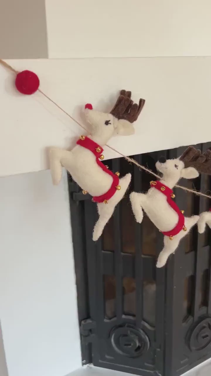 Weihnachtsgirlande aus Filz I Rentiere aus Filz I Weihnachtsschlitten I Rudolf Deko I Weihnachtsdeko I Filz Rentier mit Glöckchen